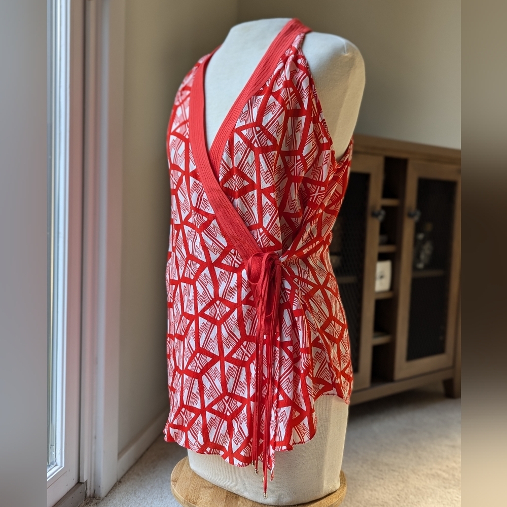 Leifsdottier for Anthropologie Silk Wrap Geometric Blouse